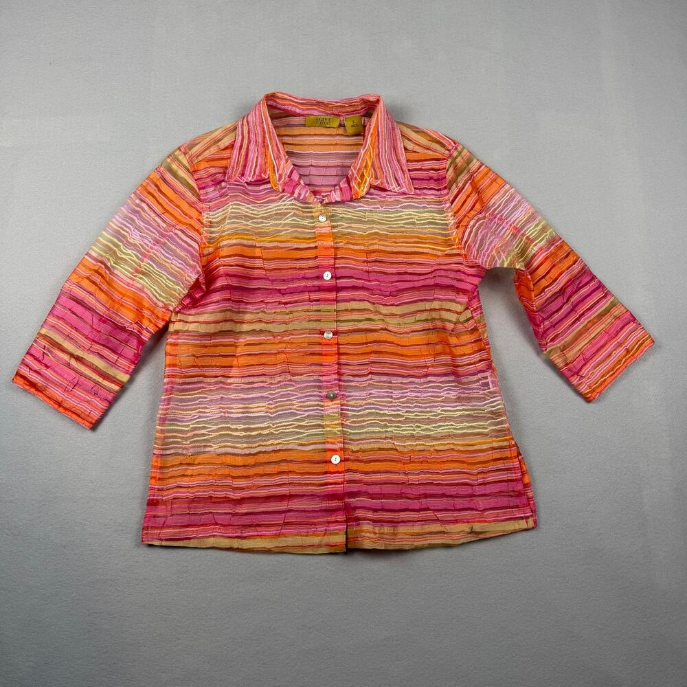 Valerie Stevens Textured Stripe Button Front Blouse S